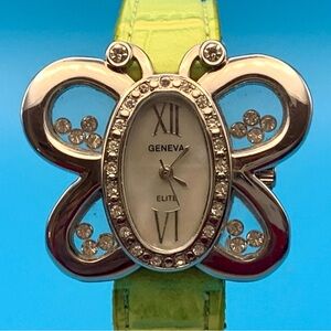 GENEVA ELITE Butterfly Motif Women’s Quartz Wristwatch Crystals Works New Batt